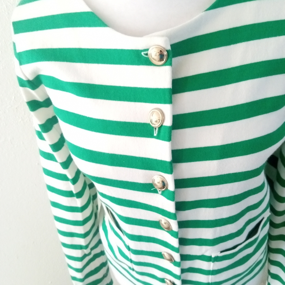 TABLOTS Kelly Green Striped Cotton Cardigan Jacket | XS - Picture 4 of 9